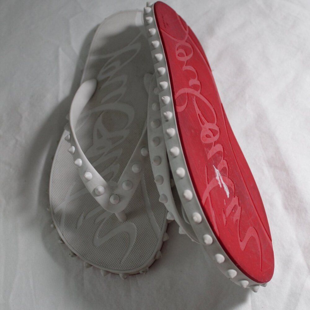 Christian Louboutin Super Loubi Flip Flops Spiked Sandals Slip Ons Pool Slide 39 - Picture 3 of 6